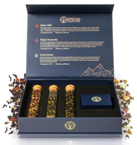 Special Leaves Tee Geschenkset – 3 Sorten: Grüner Tee, Schwarzer Tee & Chai-Tee, 45g - 100% natürliche, hochwertige Teemischungen, Geschenk Für Jeden Anlass – Power of Aroma