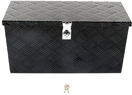 BIGREAT 24'' Inch Stripes Plated ATV UTV Aluminum Tool Box Truck Bed Toolbox Waterproof Square Storage Organizer with Lock and Keys Black(‎24 L x 9.5 W x 12.5 H)