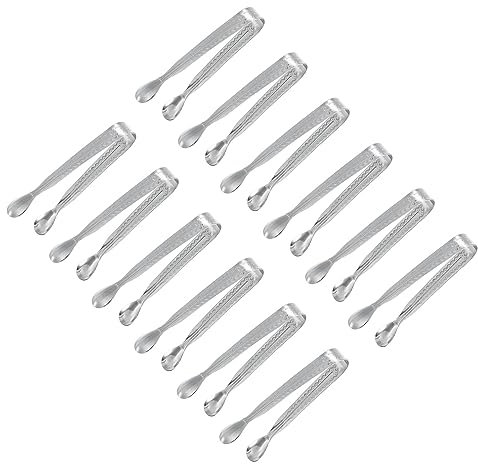 QUARKZMAN Service Pinces, 12pcs 4 pouce - Inox Acier Glace Pinces, Mini Sucre Pinces pour Apéritifs, Charcuterie, Dessert, Thé Fête, Bar, Café (Argent)