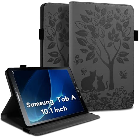 LSPCASA Hülle für Samsung Galaxy Tab A 10.1(2016) SM-T580/T585 PU Leder mit Kartenfächern und Standfunktion Schutzhülle Cover Klapp Case Tablet Cover für Samsung Galaxy Tab A -Schwarz