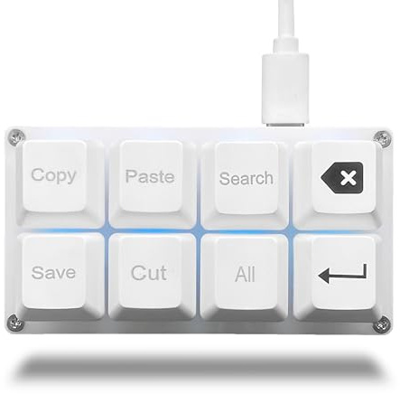 BTXETUEL Copy Paste Search Backspace Save Cut All Input 8 Keyboards SayoDevice One-handed OSU Keypad Programmable Mechanical Shortcut Macro Keyboard for Work and Gaming (White)