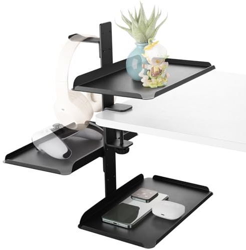 HAQIUHETO Soporte lateral, organizador de escritorio, estante con abrazadera para escritorio, organizador de periféricos de computadora para mesa de oficina, tocador, oficina en casa (negro)