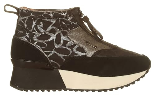 Botines de estilo deportivo con cremallera frontal, suela extraíble y amortiguador en el talón, Negro/Estampado metalizado (Negro, Sistema tallas calzado EU, Adulto, Mujer, Números, mediano, 39)
