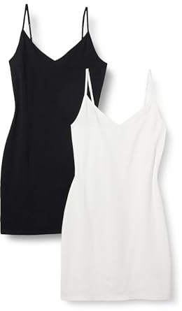 Amazon Essentials Abito Sottoveste A Strati in Cotone Slim Fit Donna, Pacco da 2, Nero/Bianco, L