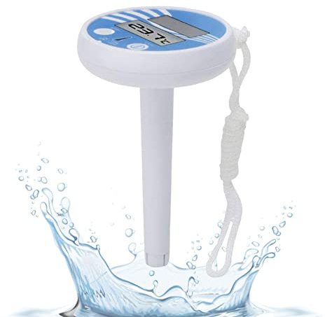 Digital Pool Thermometer, Pool Thermometer Digital Solar Powered Temperature Gauge with String for Swimming Pool Spa Hot Tub Pond, Water Temperature Thermometer