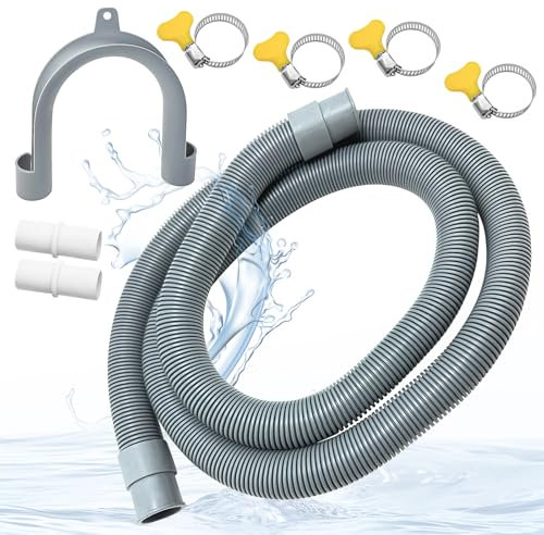 Xpieoyrm 1.5M Alargador Tubo de Desague Lavadora, Manguera de Desagüe Universal con Tipo U Soporte, 2 conectores y 4 abrazaderas de manguera, para Lavadora, Lavavajillas y Secadora