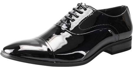 Men's Patent Leather Oxford Dress Shoes, Formal Lace-Up, Black