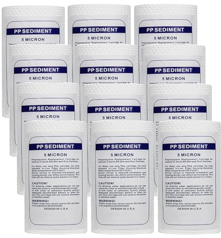 12 filtri per sedimenti per tutta la casa da 5 x 2,5, cartuccia di ricambio per filtro per acqua in PP, per sistema idrico sottolavello(5 micron)