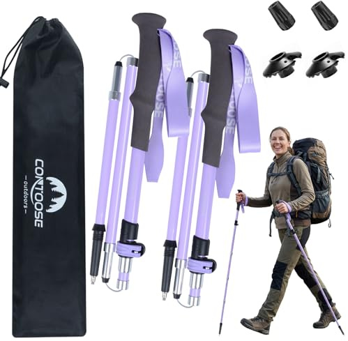 Qoosea Bastones de Senderismo para Mujer, Plegables Bastones Trekking Ajustar 110cm-125cm, [Carbón y Aluminio] Ligero Bastones de Marcha para Senderismo, Marcha Nordica, Alpinismo, Trail, Viaje