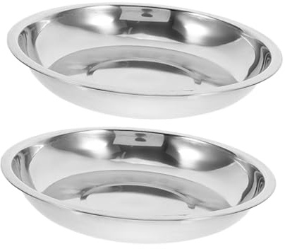 VALICLUD Lot De 2 Set De Gamelles pour Chiens Et Chats Peu Profondes en Acier Inoxydable Brillant 25,3 Cm, Nettoyage Facile, Nourriture Et Eau pour Petits Animaux