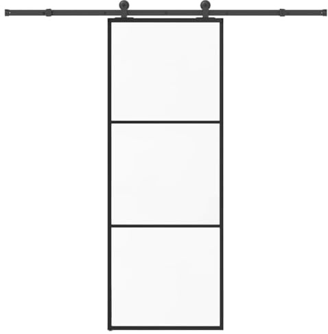 Runheo Porte coulissante en verre ESG 76x205 cm avec kit de quincaillerie en aluminium noir pour intérieur moderne, isolation phonique et sécurité renforcée pour maison appartement