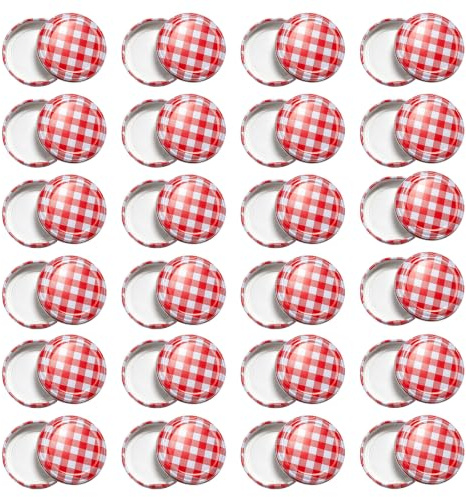 24 Pcs 65mm Red Checkered Jam Jar Covers Replacement Lids | Red Gingham ，Replacement Screw Caps, 65mm Diameter, Homemade Jams, Pickles, Pantry Storage, Glass Jars, Kitchen Organisation