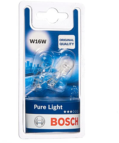Bosch W16W (955) Pure Light Halogen Headlight Bulbs, 12 V 16 W, Original Quality - Socket Type W2,1x9,5d - Pack of 2 Replacement Car Light Bulbs