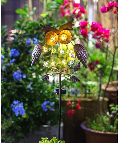 TAKE ME Owl Garden Solar Lights Outdoor, Solar Powered Stake Lights Chrismas Gifts Garden Gifts Mom Wife Grandma - Metal OWL LED Decorative for Walkway,Pathway,Yard,Lawn (Bronze)