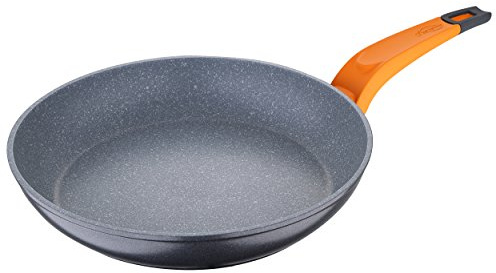 San Ignacio Lava - Sartén de 28cm - Fabricado en Aluminio Forjado - Revestimiento Interior Y Exterior Mármol Gris De Whitford - Mango Soft Touch - Protector De Llama Con Pintura - Inducción Total