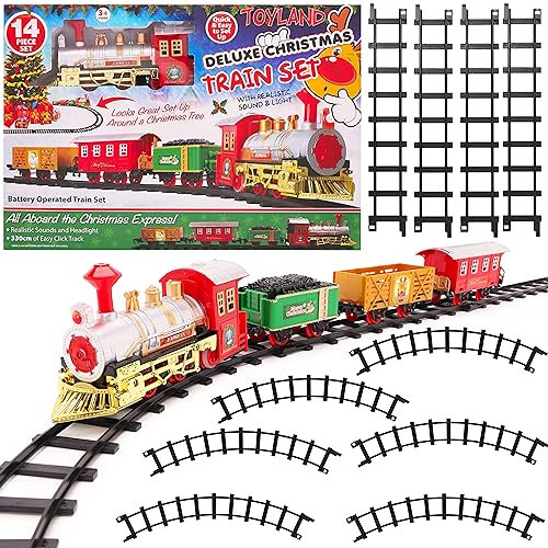 Toyland® 14 Piece Deluxe Christmas Train Set With Realistic Sound And Light - Battery Operated - 330cm Track - Christmas Toys