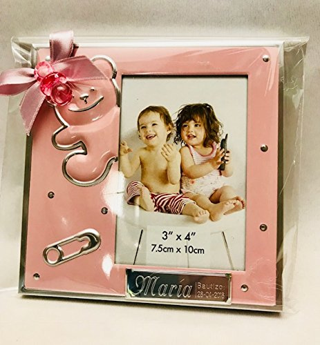 RegalosDeBodaOnline Marcos fotos para Bautizo Niña GRABADOS PERSONALIZADOS (pack 12 unidades) portafotos regalos invitados rosas