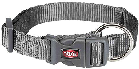 TRIXIE Premium Hundehalsband, M/L, Dunkelgrau, Extra belastbare Leine, Doppellagiges Nylon