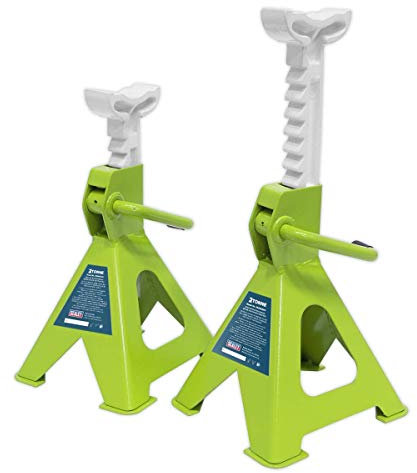 Sealey Ratchet Type Axle Stands (Pair) 2 Tonne Capacity per Stand - Hi-Vis Green - VS2002HV