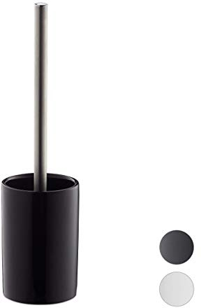 Relaxdays WC-Garnitur Keramik, WC-Bürstenhalter mit Toilettenbürste, Wechselbürstenkopf, freistehend, 36 cm, schwarz