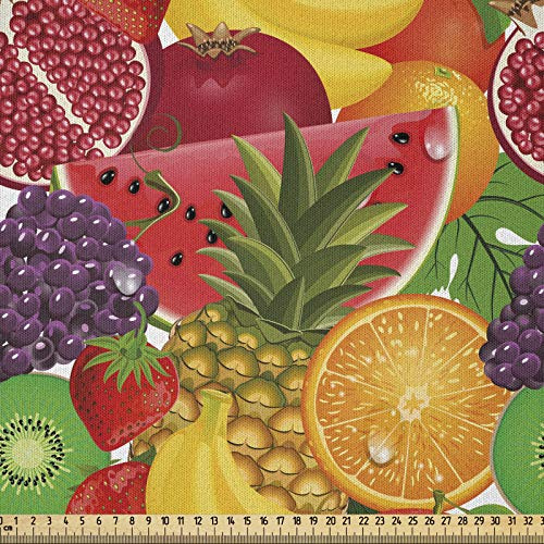 ABAKUHAUS Bunt Stoff als Meterware, Tropical Frische Früchte, Microfaser Multi Zweck Dekostoff für Kunsthandwerke, 3M (230x300cm), Orange Rot