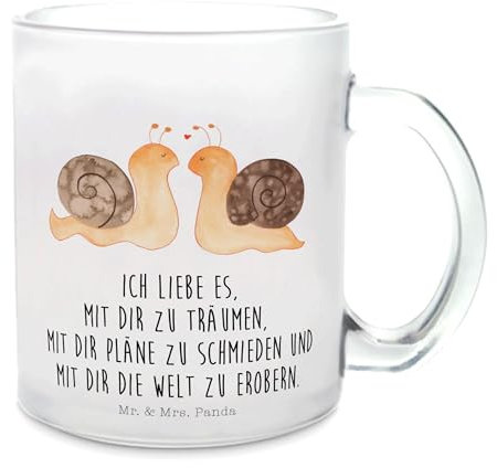 Mr. & Mrs. Panda Teetasse Schnecken Liebe - Geschenk, Tasse mit Henkel, Heiraten, Glas Teetasse, Partner, Teebecher, Ehemann, Ehefrau, Pärchen,