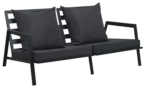 vidaXL Gartensofa 2-Sitzer mit Auflagen Witterungsbeständig Gartenbank Sitzbank Bank Loungesofa Gartenmöbel Sofa Lounge Dunkelgrau Aluminium