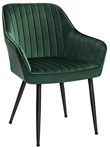 SONGMICS Esszimmerstuhl, Küchenstuhl, Sessel, Samt, Polsterstuhl mit Armlehnen, Loungesessel, bis 120 kg belastbar, Metallbeine, für Esszimmer, Küche, grün-tintenschwarz LDC087C01