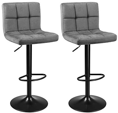 SONGMICS Juego de 2 Taburetes de Bar, Silla Alta, Altura Regulable con Funda de PU, Giratorio con Respaldo y Reposapiés, Comedor, Mostrador, Acero Cromado, Marrón Nogal LJB064K08