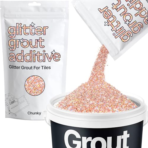 Hemway Rose Gold Holographic Glitter Grout Additive Chunky 100g | for Adding Sparkle to Kitchen & Bathroom Tiles, Enhance Your Indoor Grouting Projects with a Durable Sparkly Effect
