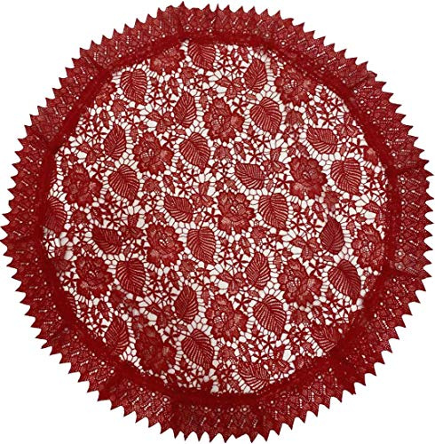 EUROSTYLE Set centrino Runner Striscia corredo da Tavolo Intagliato in Pizzo Macrame Art. alfiere in Poliestere (Centrotavola Rotondo, Rosso)