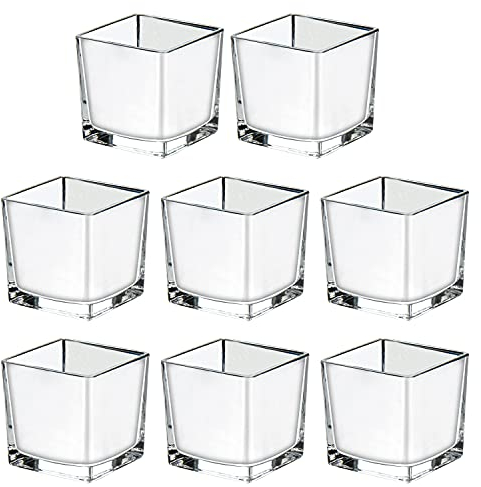 6 * 6 * 6CM Dekoglas Cube, Glasvase, Teelichtgläser Glaswürfel, Silber Beschichtete Quadratische Glasvasen Eckig Würfel Blumenvase Kerzenhalter, Perfekt als Hochzeitsdekoration 8PCS