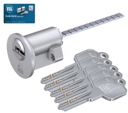 BASI Cilindro exterior de perfil V55 para cerraduras adicionales de puerta, cilindro redondo para cerradura adicional de caja, cerradura de cilindro, llave reversible y tarjeta de código, protección