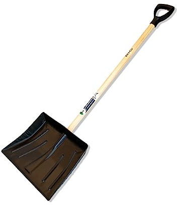 Schneeschaufel mit Metallkopf auf Holzstiel mit D-förmigem Kunststoffgriff Schneeschieber 130 cm Grün