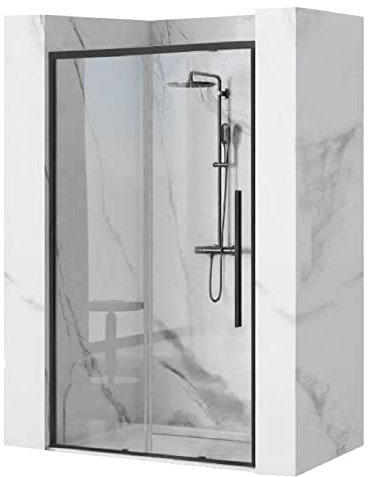 VBChome Schiebetür Dusche 140x195cm Schwarze Aluminiumprofile Duschtüren Duschabtrennung Klarglas Duschwand Duschkabine