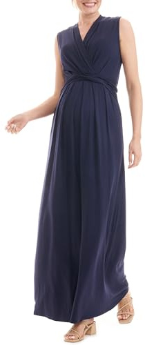 Herzmutter Vestido Largo de Maternidad - Vestido de Lactancia - Vestido Maxi para Verano - Festivo - para Mujeres Embarazadas y Lactancia - 6900 (L, Azul Oscuro)