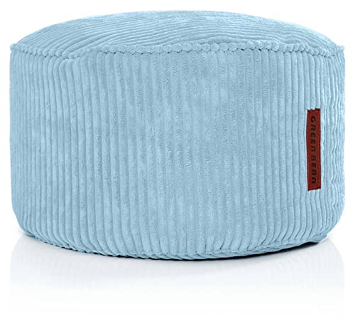 Green Bean Indoor Sitzhocker Pouf 45x25cm EPS-Perlen Füllung & Cordstoff Kuschelig Weich Waschbar - Drinnen Bodenkissen Liegekissen Sitzkissen Sitzhocker Relax-Sessel Kinder Erwachsene Stoff Hellblau