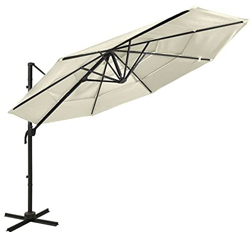 Catherinol Sombrilla de 4 niveles con poste, Parasol Terraza, Sombrilla Terraza Exterior, Sombrilla Jardin, Parasol Jardin, Sombrilla Playa, Parasol Excentrico, de aluminio arena 3x3 m