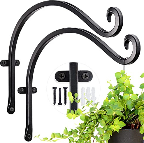 MissFox 2 Stück Blumenampel Halterung, Eisen Wandhaken Blumenampel Schwarz, 12 Pflanzenhalterung Wand Garten, Wandhalter Blumenampel Halter zum Aufhängen von Pflanzen, Wandleuchter, Windspiele