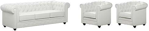 Vente-unique - Divano 3 posti+ 2 Poltrone Chesterfield - similpelle - bianco