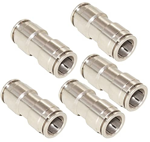 Qolekog Air Compressor Quick Connect Pneumatic Nickel Plated Copper Straight 1/4'' Tube OD Push to Connect Fitting PC-1/4 (Pack of 5)