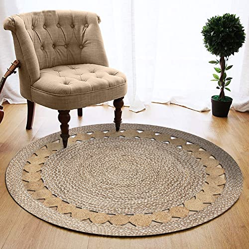 CASAVANI Natürliche Jute Handgeflochtener Teppich Benutzerdefinierte Größe Jute Flickenteppiche für Heimdekoration Teppich Rund Jute-Teppich für 180 x 180 cm (6 x 6 Fuß im Quadrat)