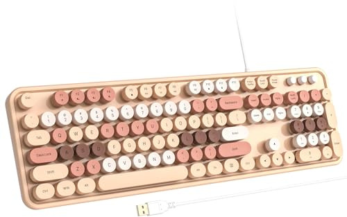 Atelus Trådbundet tangentbord, Plug Play USB fullstorlek tangentbord med stort sifferblock, lockindikatorer, hopfällbara stativ, för Windows 7/8/10 PC bärbar dator (mjölkte, färgglad)