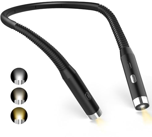 Diboniur Hals Leselampe Buch, Wiederaufladbare Leselicht Hals, 3 Farben und 3 Helligkeitsstufen, 360° biegbar, USB Handarbeitslampe für Büchern im Bett, Reisen, Stricken, Camping