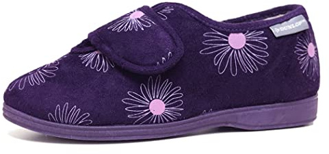 DUNLOP Womens Floral Print Touch and Close Slippers Ladies Memory Foam Machine Washable Shoes (Purple 7)