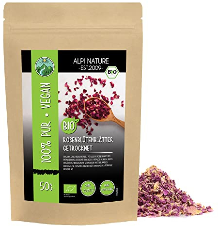 Alpi Nature Thé à la Rose BIO 50g, Pétales de Rose Séchés pour Thé Floral et Infusion