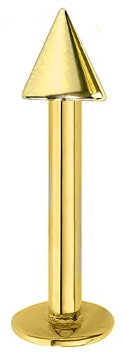Jewel Barrel Labret Lippenpiercing Körperschmuck Piercing Lippe Helix Nase Ohr, 6 mm, 8 mm, 10 mm, 12 mm Stablänge, 16g (1,2 mm), Chirurgenstahl mit Kegel Spitze (Gold, 8)