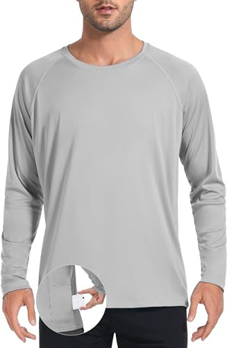 Desol Rashguard - Maglietta da uomo con tasche, UPF 50+, protezione solare, a maniche lunghe, per surf, corsa, nuoto, escursionismo, grigio., M