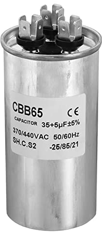 PATIKIL CBB65 Kondensator, 35+5µF 370V 440V Anlaufkondensator Motorkondensator Aluminiumgehäuse Arbeitskondensator mit 3 Stifte für Klimagerät Waschmaschine Kühlung Wärmepumpe Verflüssiger