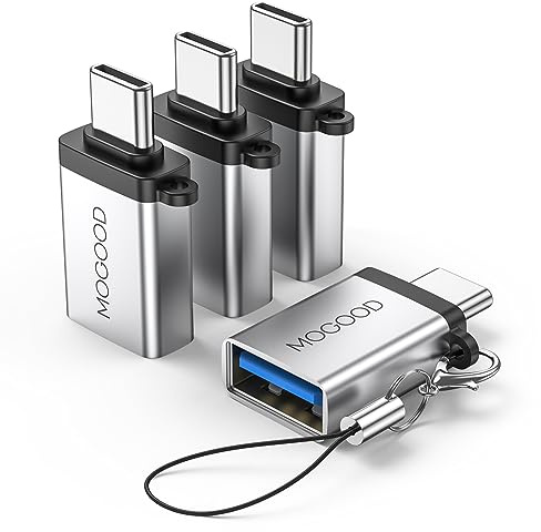 MOGOOD USB-C auf USB 3.0 Adapter, 5Gbps, OTG, 4er Set Silber, MacBook | Aluminium, 5Gbps, Plug-and-Play, für MacBook, Chromebook, Samsung, USB, Festplatte, Maus, Tastatur, Büro, Reisen, Gaming, PC